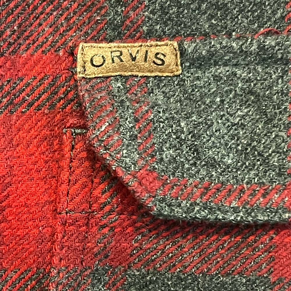 Orvis Men’s Thick Heavy Red and Gray Plaid Flannel Button Down‎ Shirt Sz M - Picture 8 of 9